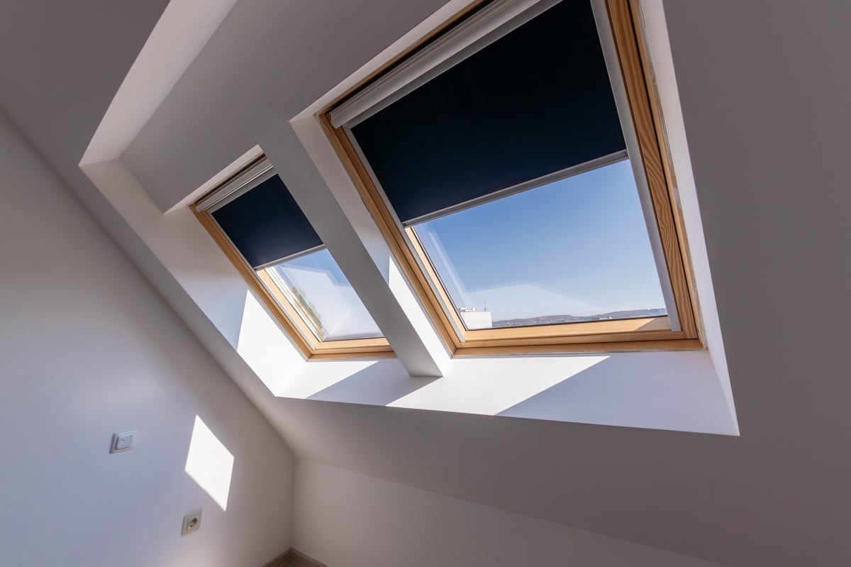 Interior shot of a roof windows. Dormer windows. Roof windows, Skylight